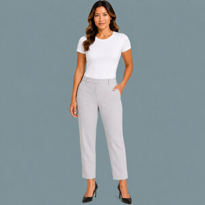 Ann Taylor Size 14T Tall Grey Gray Eva Ankle Length Button Zip Straight Leg Pant